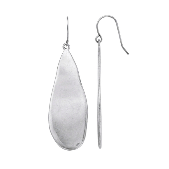 Silver Teardrop Disc Drop Earrings Recycled Metal - Picture 3 of 5